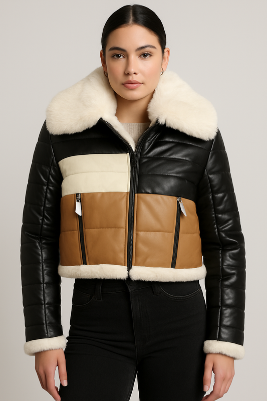 Aviator Luxe Colorblock Shearling Jacket