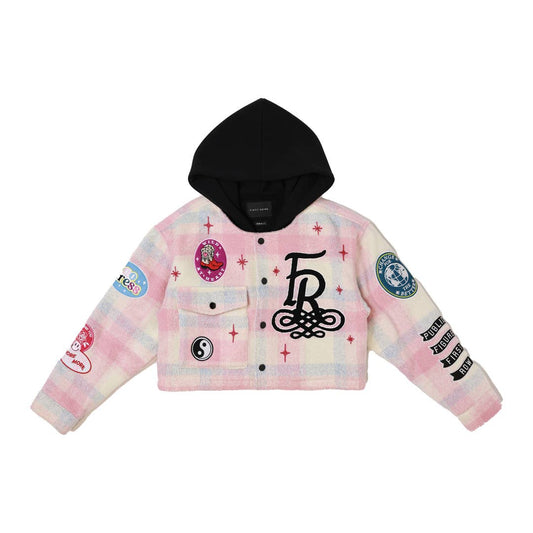 BETTER DAYS CROP WOOL HOOD PLAID SHACKET