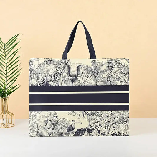 50pc, 3 size black stripe Jungle line art non-woven gift bag