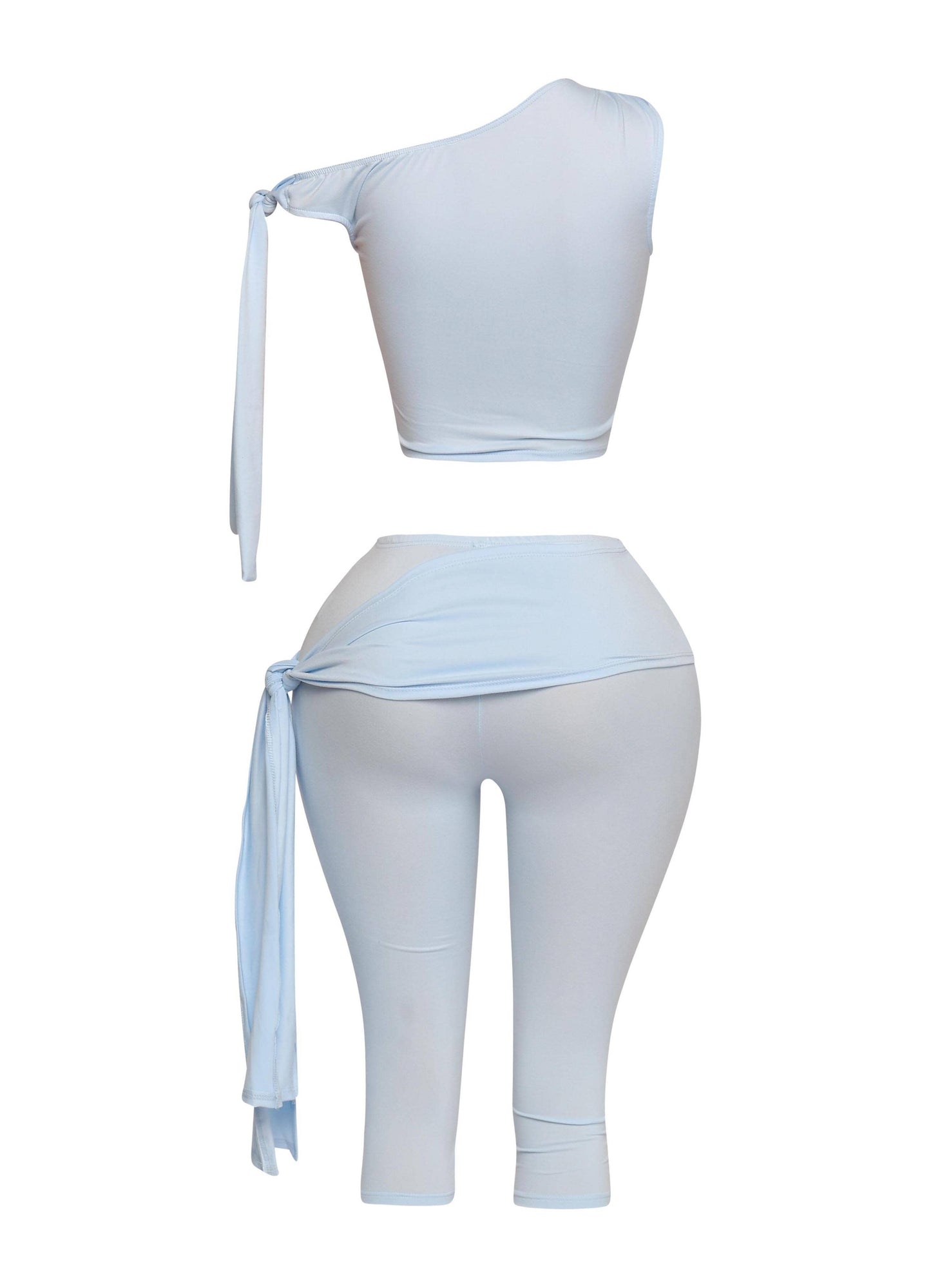 PLUS SIZE One shoulder tied capri leggings set