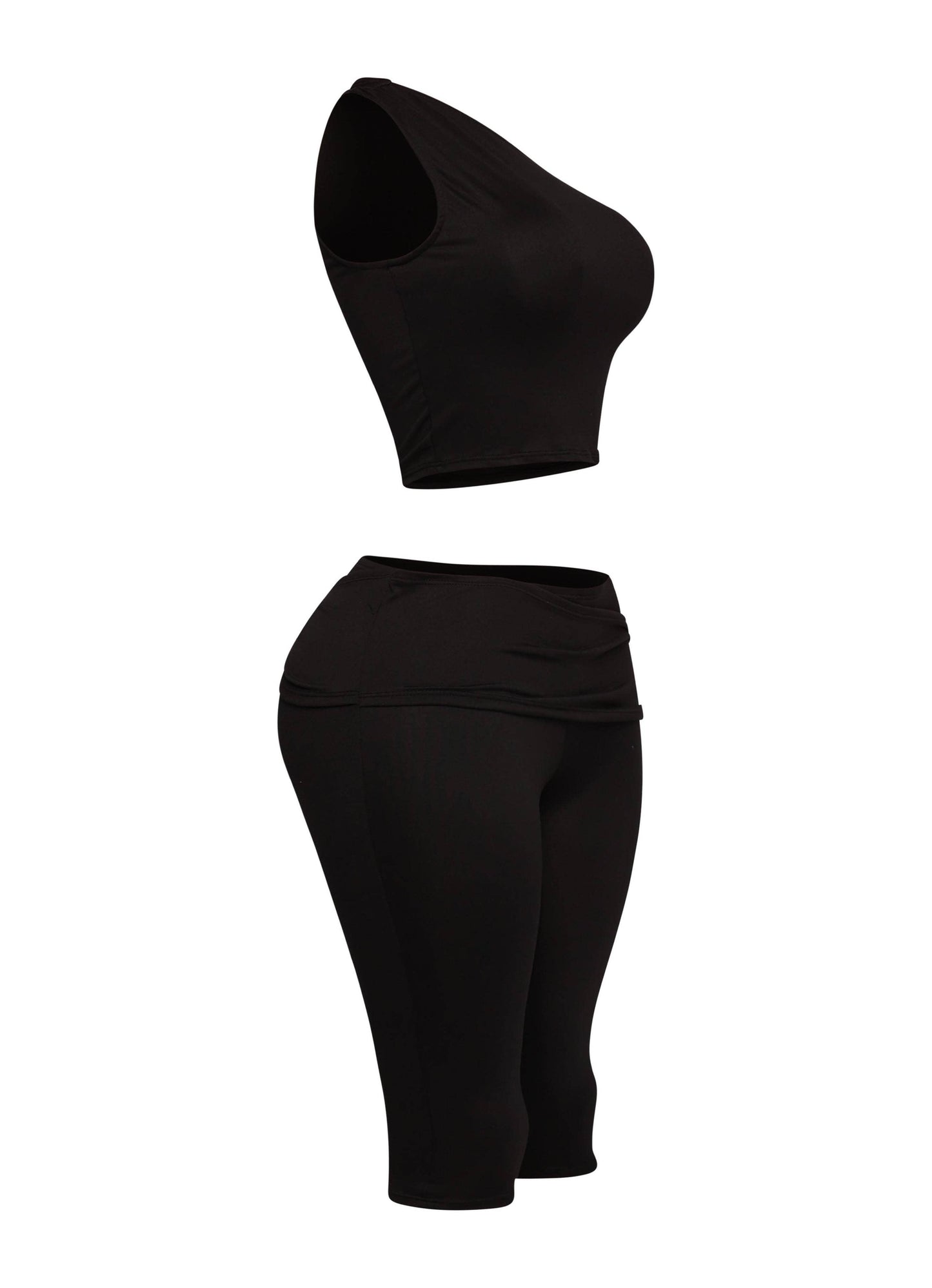 PLUS SIZE One shoulder tied capri leggings set