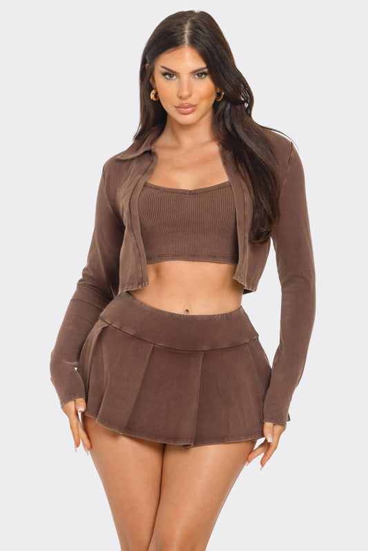 Inside Tank Top Jacket And Skort 3 Pieces Set