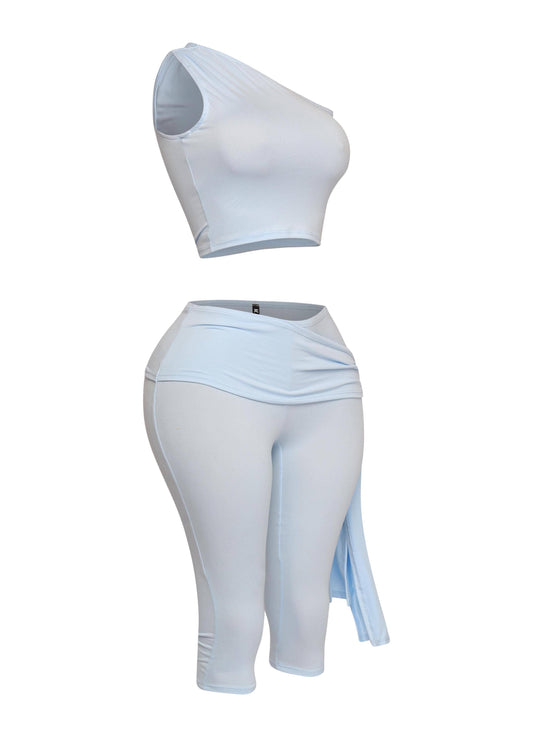 PLUS SIZE One shoulder tied capri leggings set