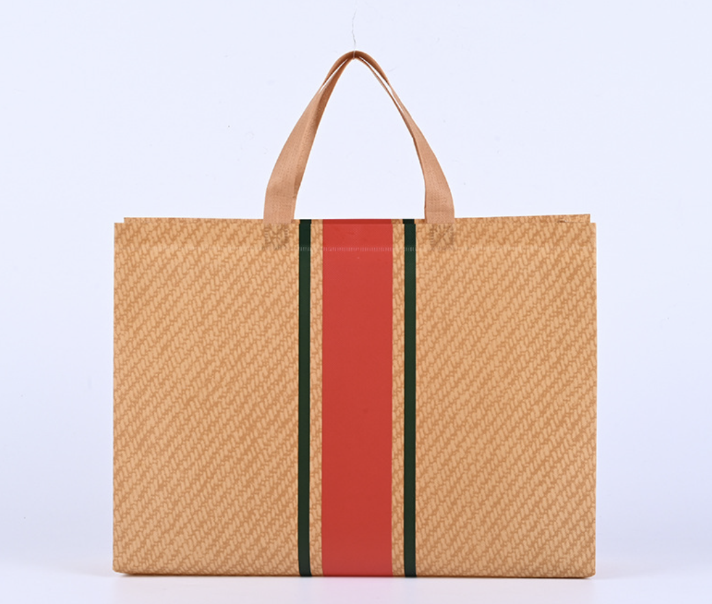 50 pcs, 3 size Caramel Orange red green stripe non-woven bag