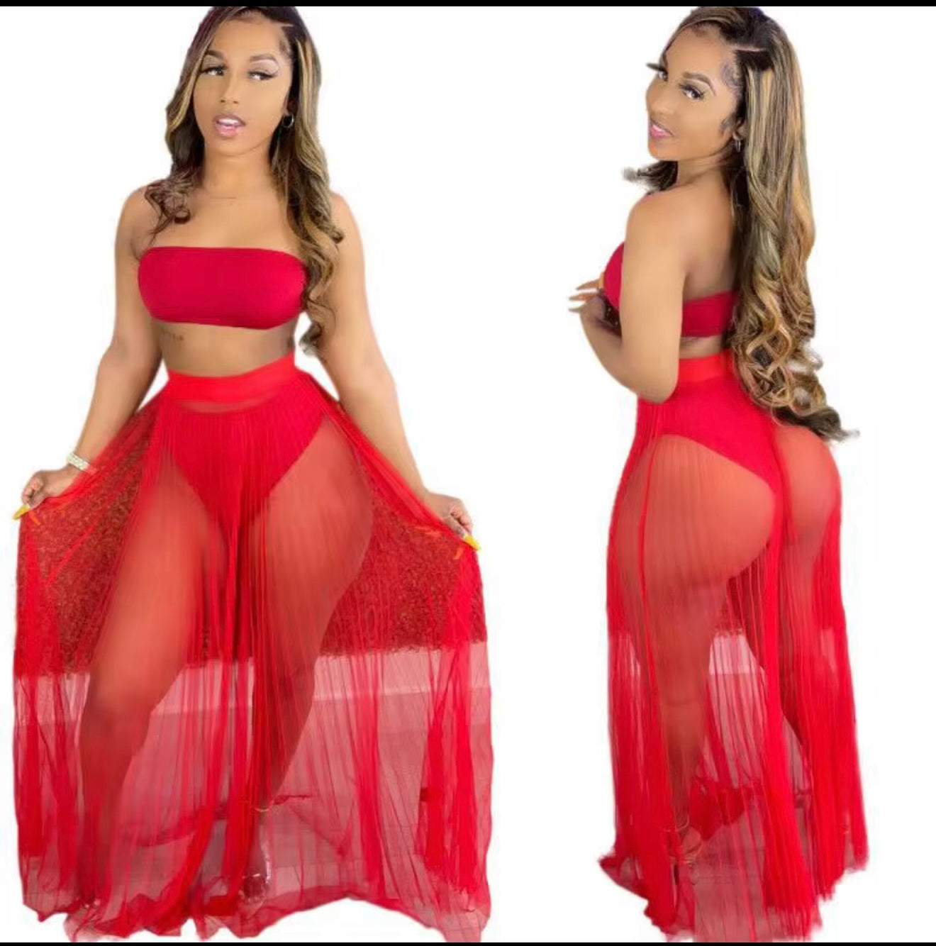 Tubed top skirt set