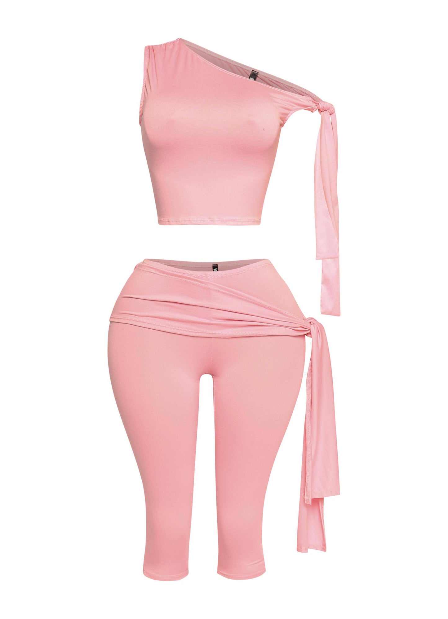 PLUS SIZE One shoulder tied capri leggings set
