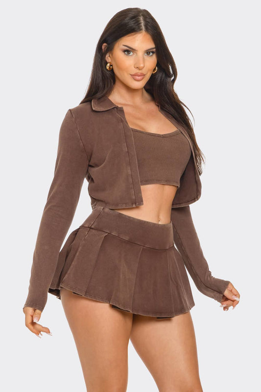 Inside Tank Top Jacket And Skort 3 Pieces Set