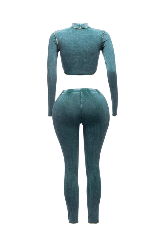 Teal cut out top and leggings set