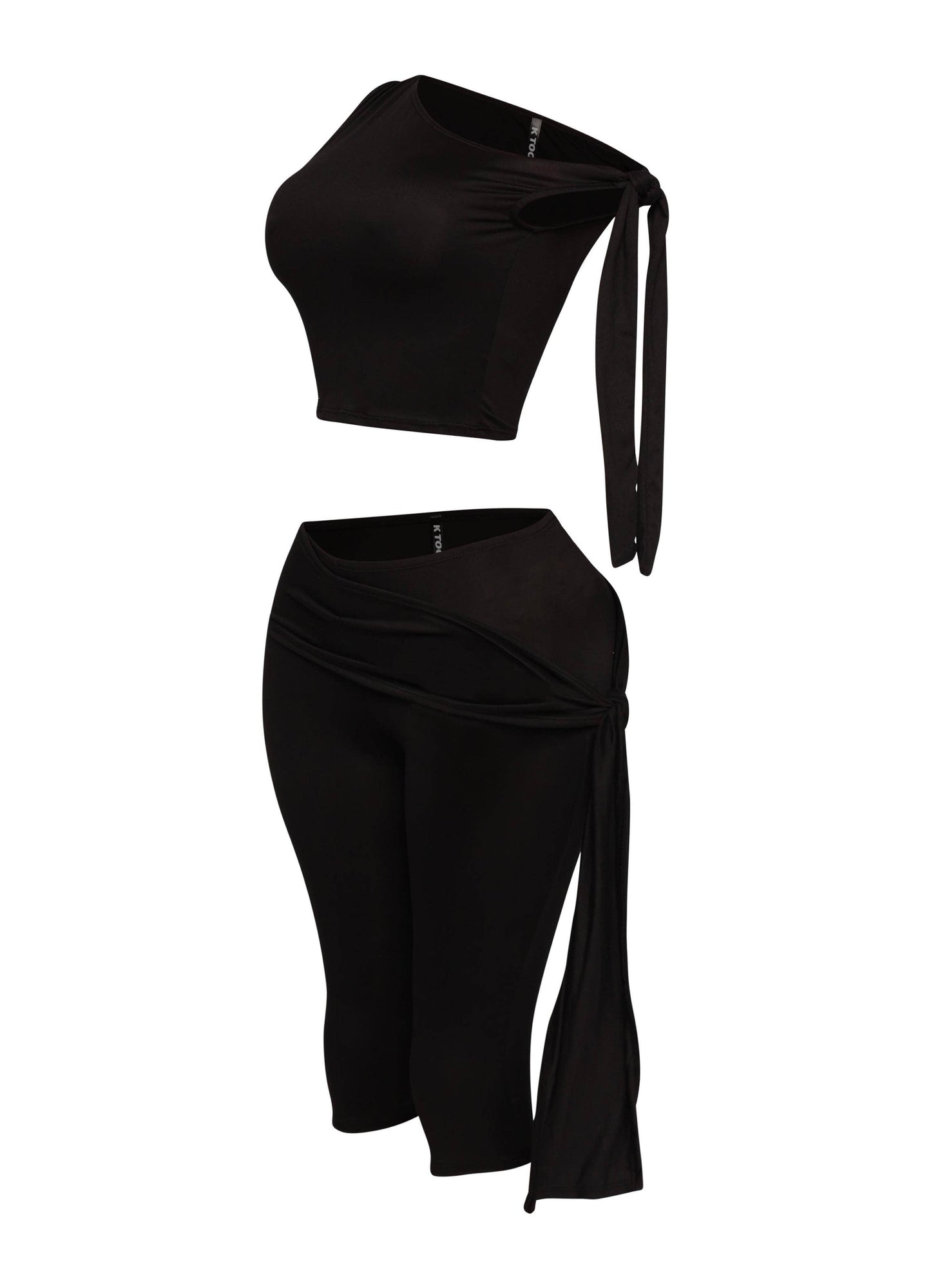 PLUS SIZE One shoulder tied capri leggings set