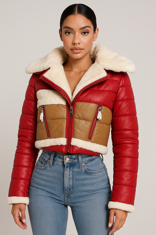 Aviator Luxe Colorblock Shearling Jacket