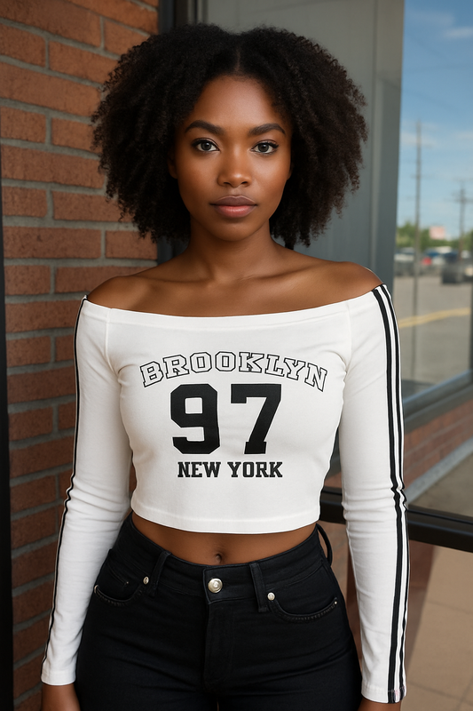 Brooklyn 97 off shoulder crop top