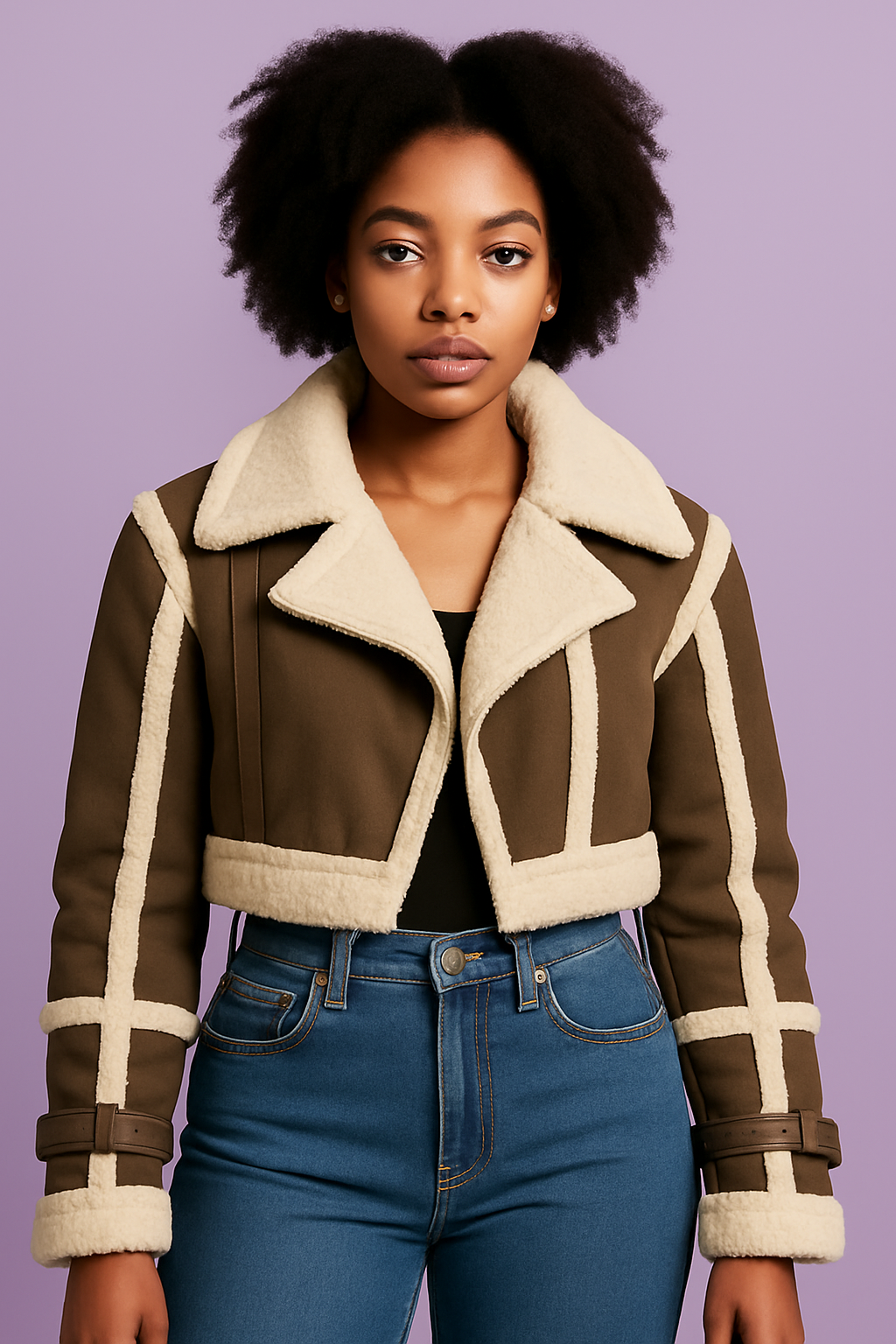 Cropped Faux Shearling Aviator Jacket