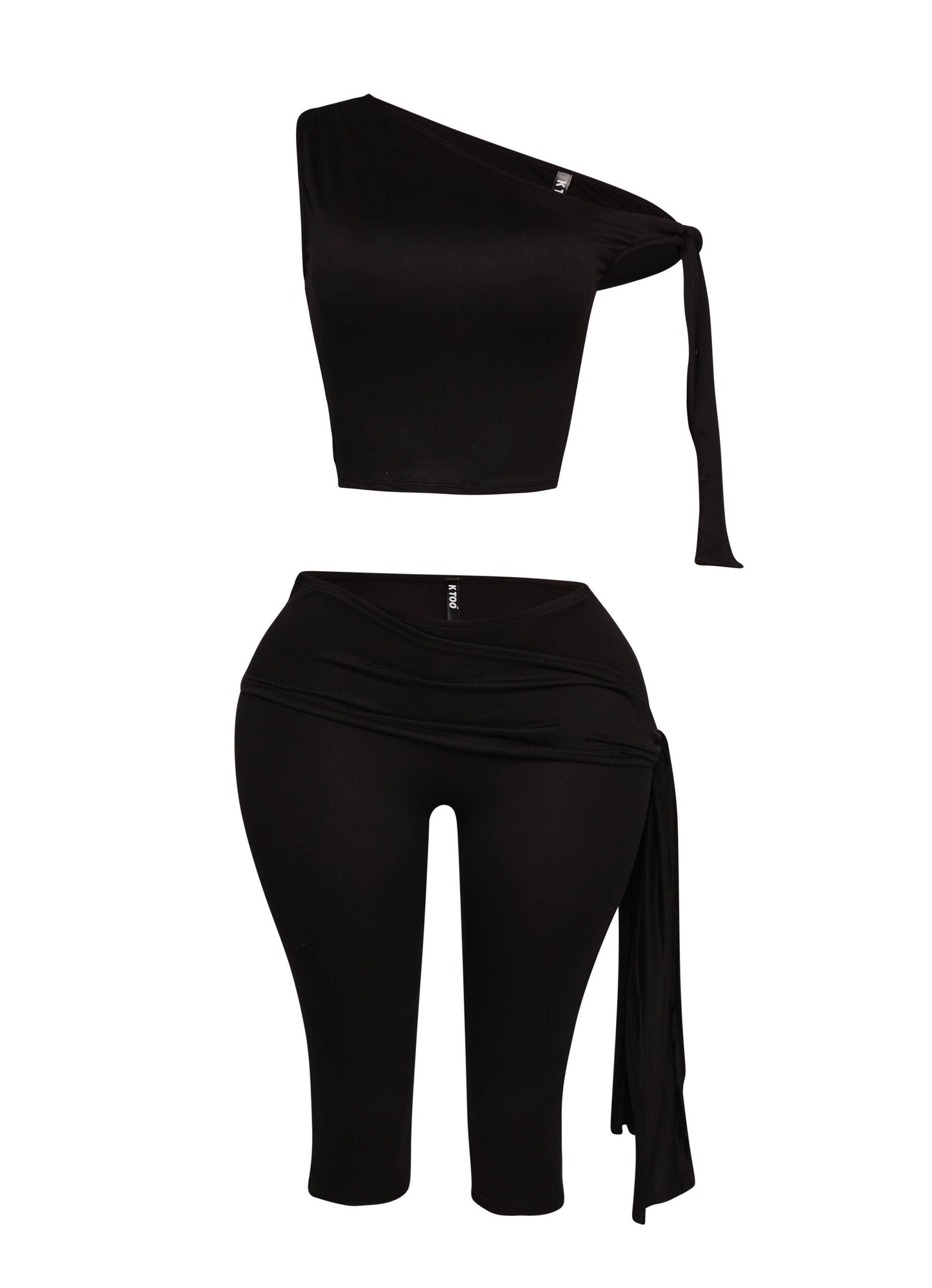 PLUS SIZE One shoulder tied capri leggings set