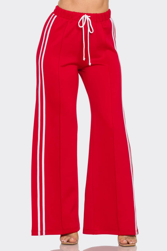 Slit Two White Stripes Flare Pants