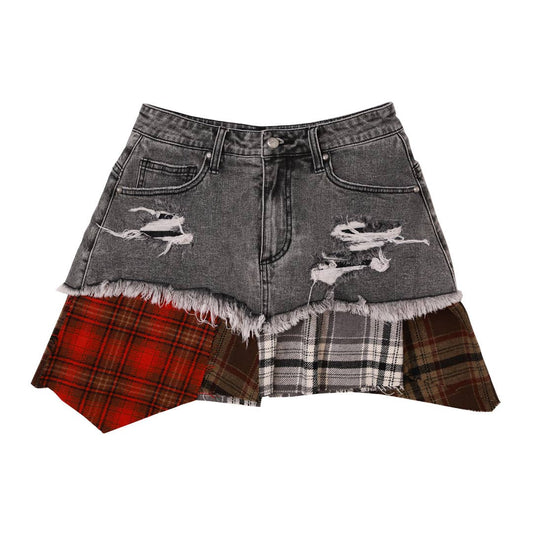 PLAID APPLIQUE POINT CARGO MINI SKIRT