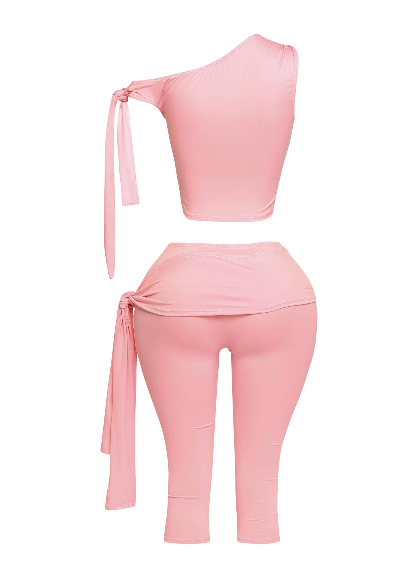 PLUS SIZE One shoulder tied capri leggings set