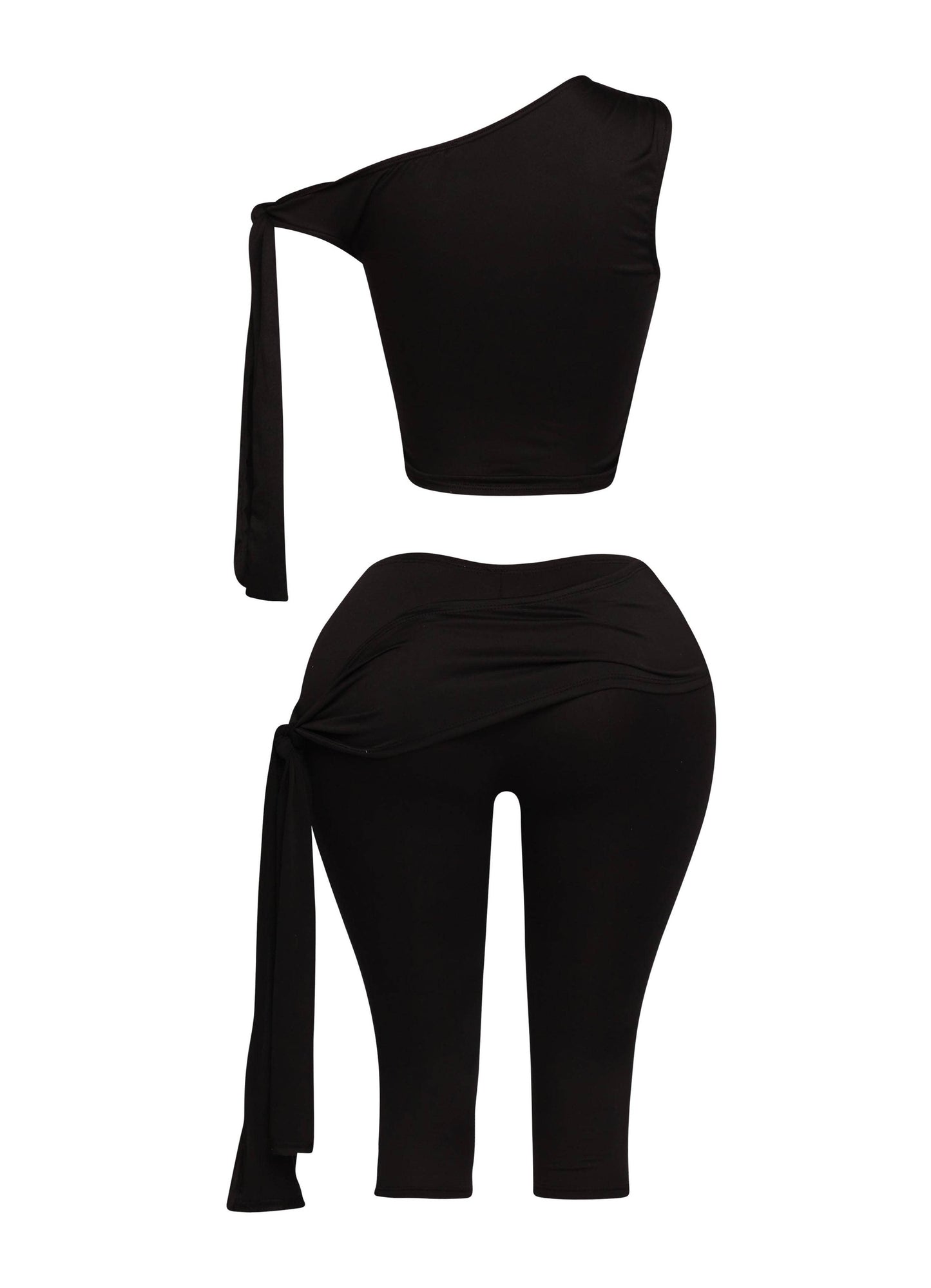 PLUS SIZE One shoulder tied capri leggings set