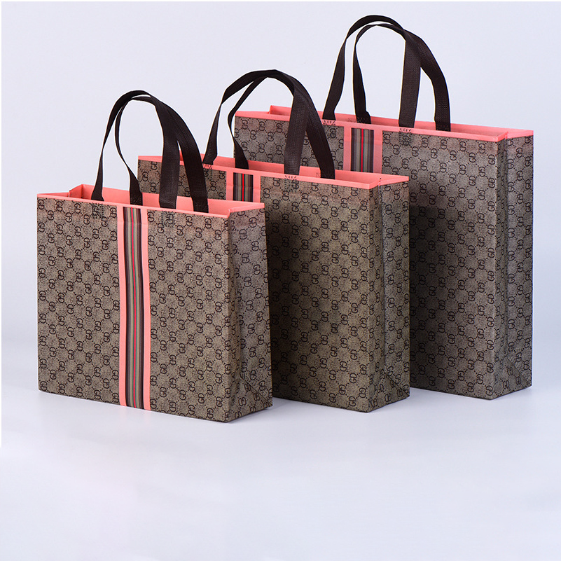 50pcs, 4 sizes luxury grid pink stripes non-woven gift bag
