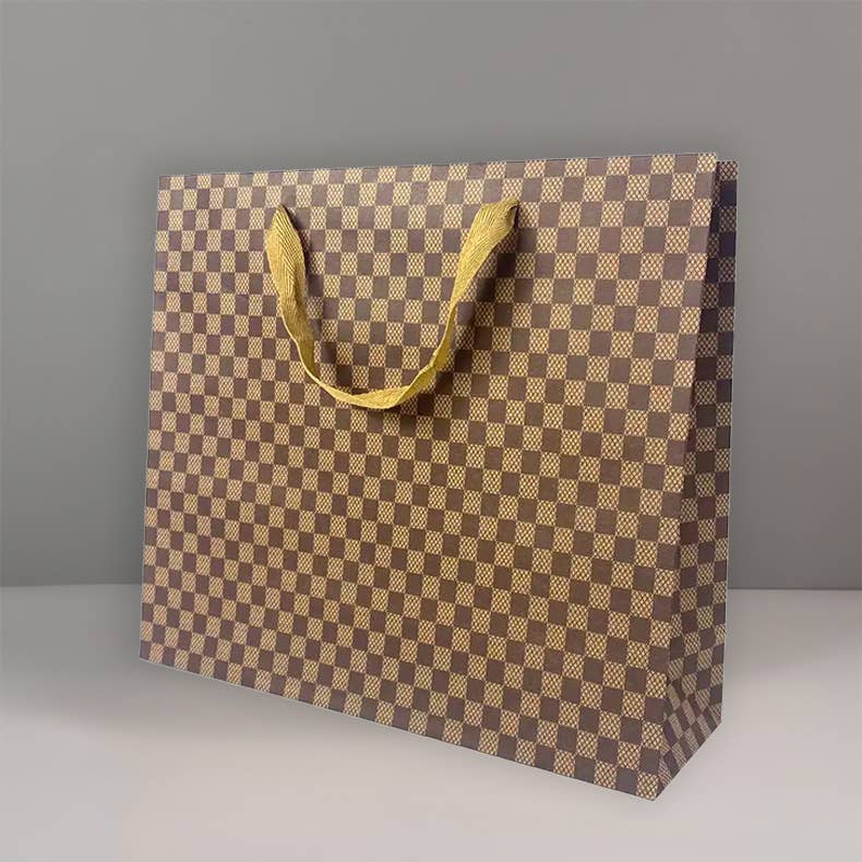 20pcs, 3 size Checkered kraft brown paper gift bag w/ tissue