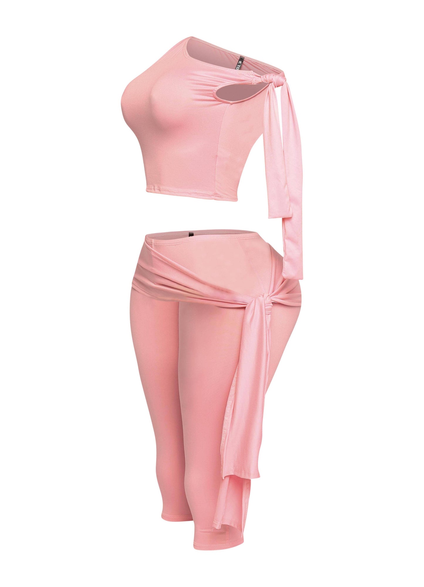 PLUS SIZE One shoulder tied capri leggings set