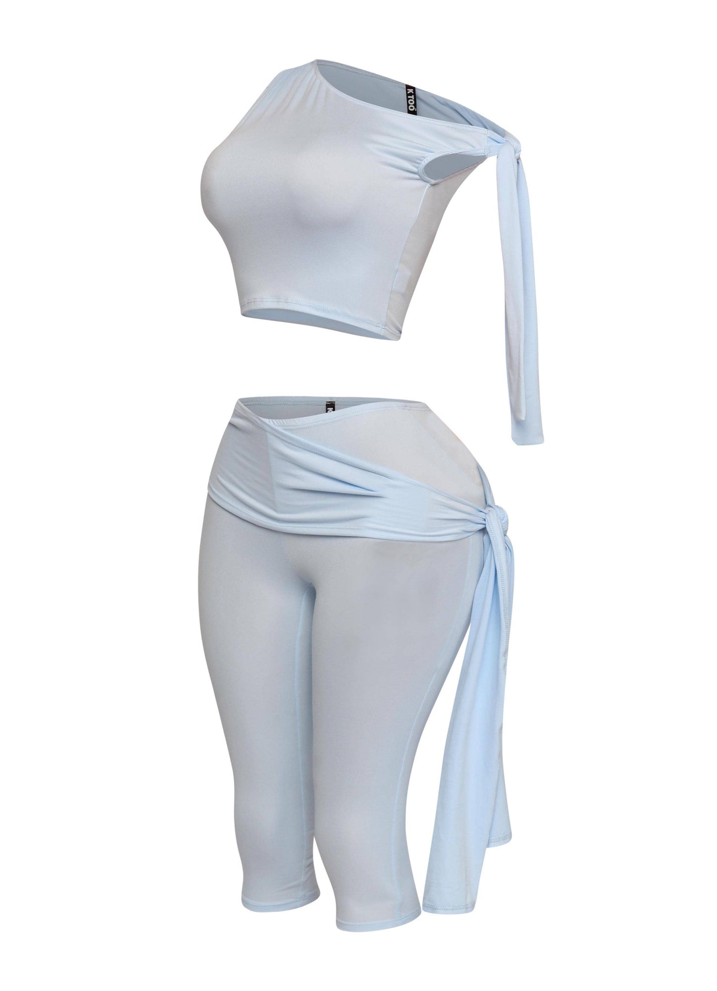 PLUS SIZE One shoulder tied capri leggings set
