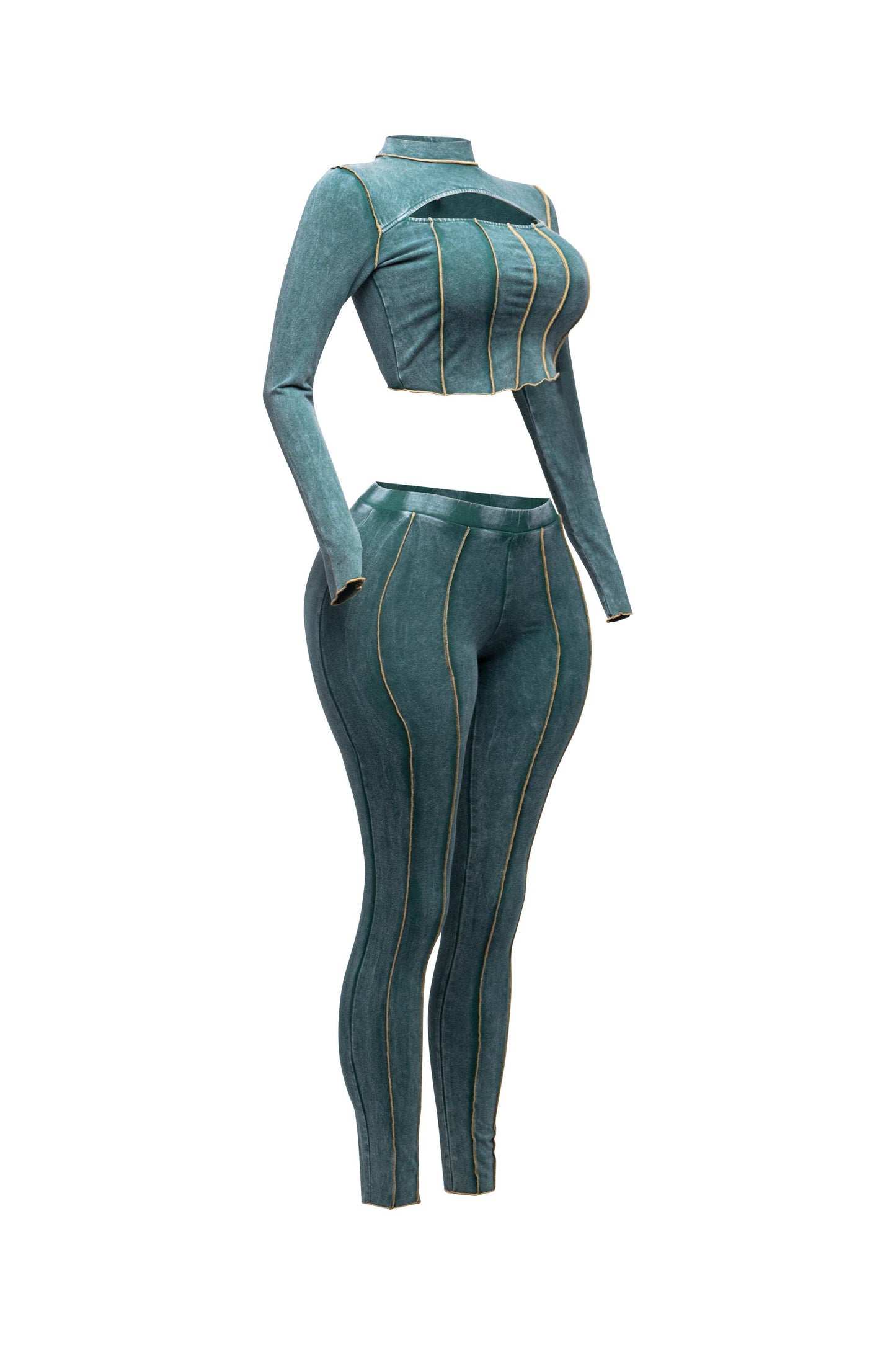 Teal cut out top and leggings set