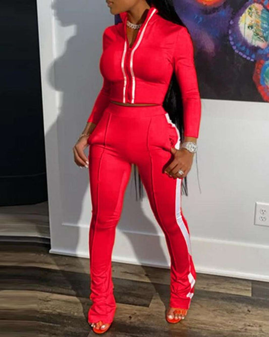 Sporty striped tape coat pants set