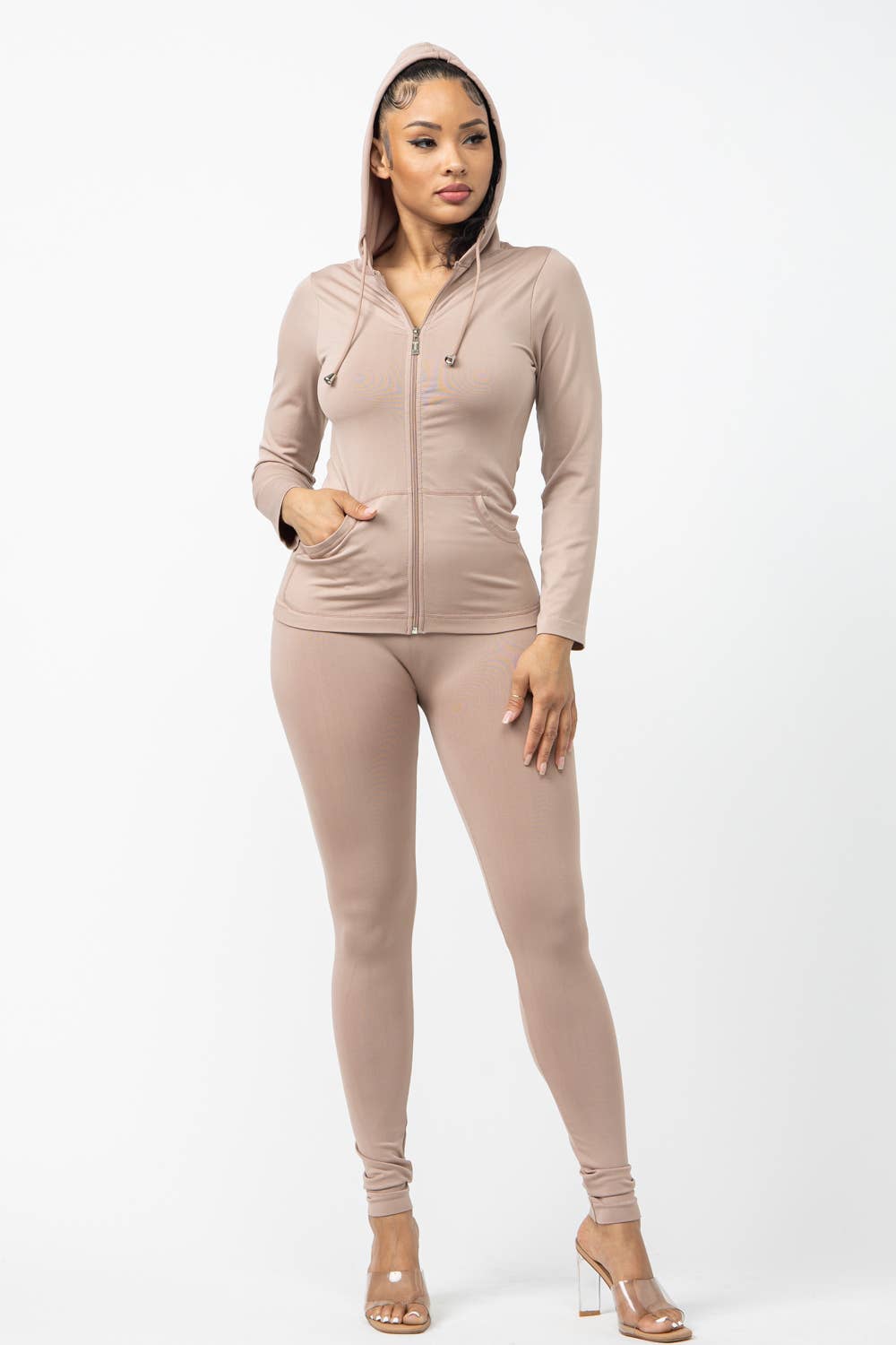 Seamless Zip Up Hoodie Jacket And Leggings Set