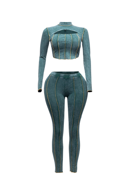 Teal cut out top and leggings set