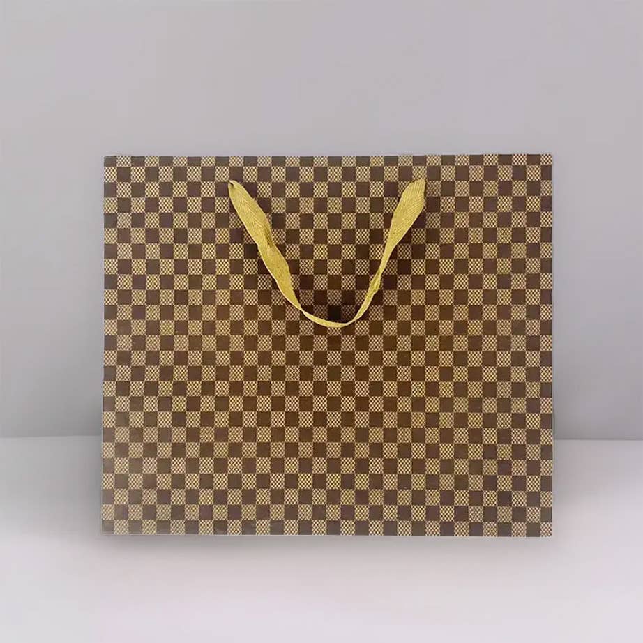 20pcs, 3 size Checkered kraft brown paper gift bag w/ tissue