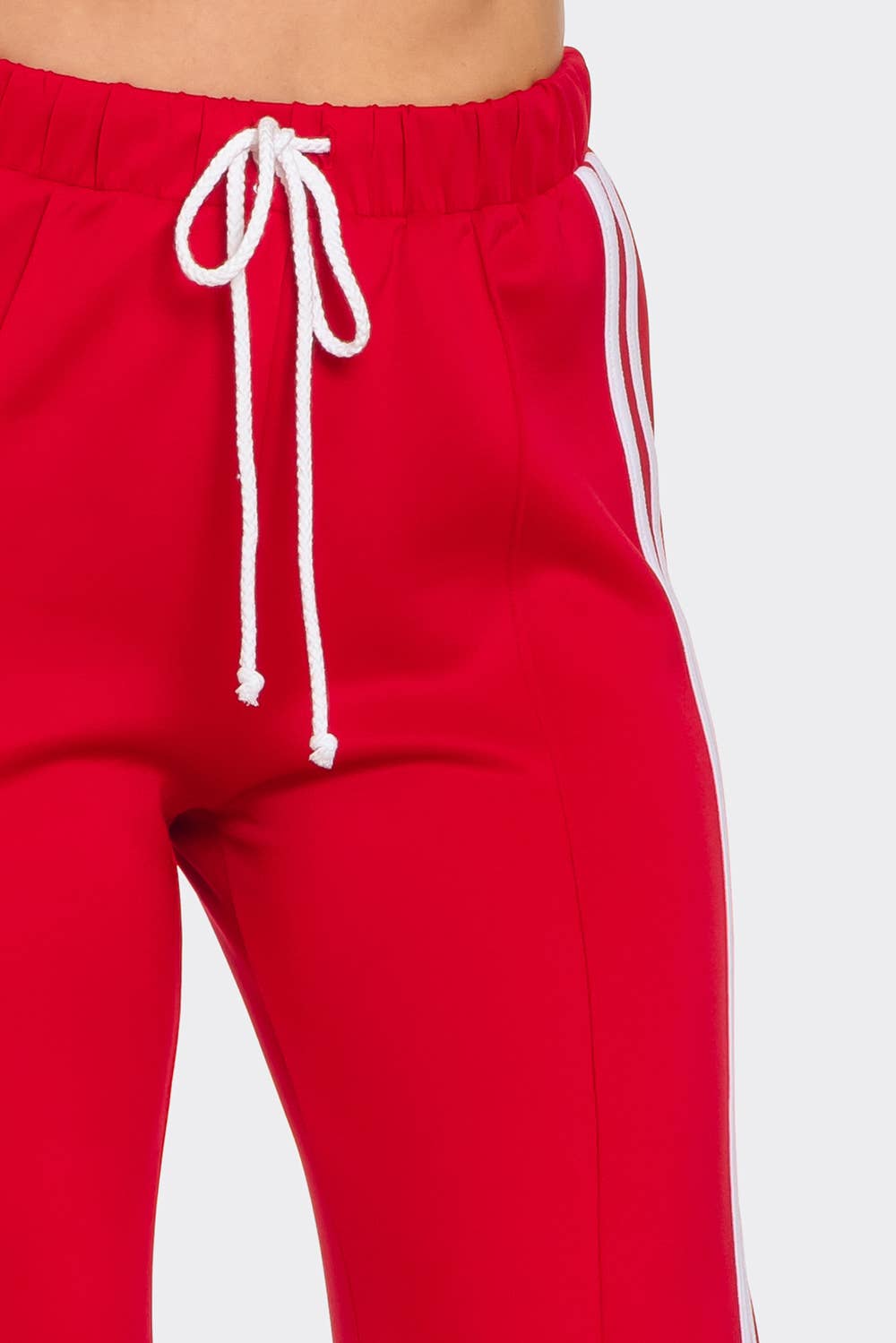 Slit Two White Stripes Flare Pants