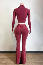 MINERAL WASH CONTRAST COLLARED TOP & PANT SET