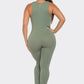 Seamless Ribbed Split V Neck Jumpsuit