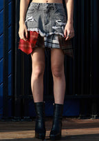 PLAID APPLIQUE POINT CARGO MINI SKIRT