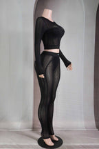 popcorn mesh long sleeve top legging set party outfit women