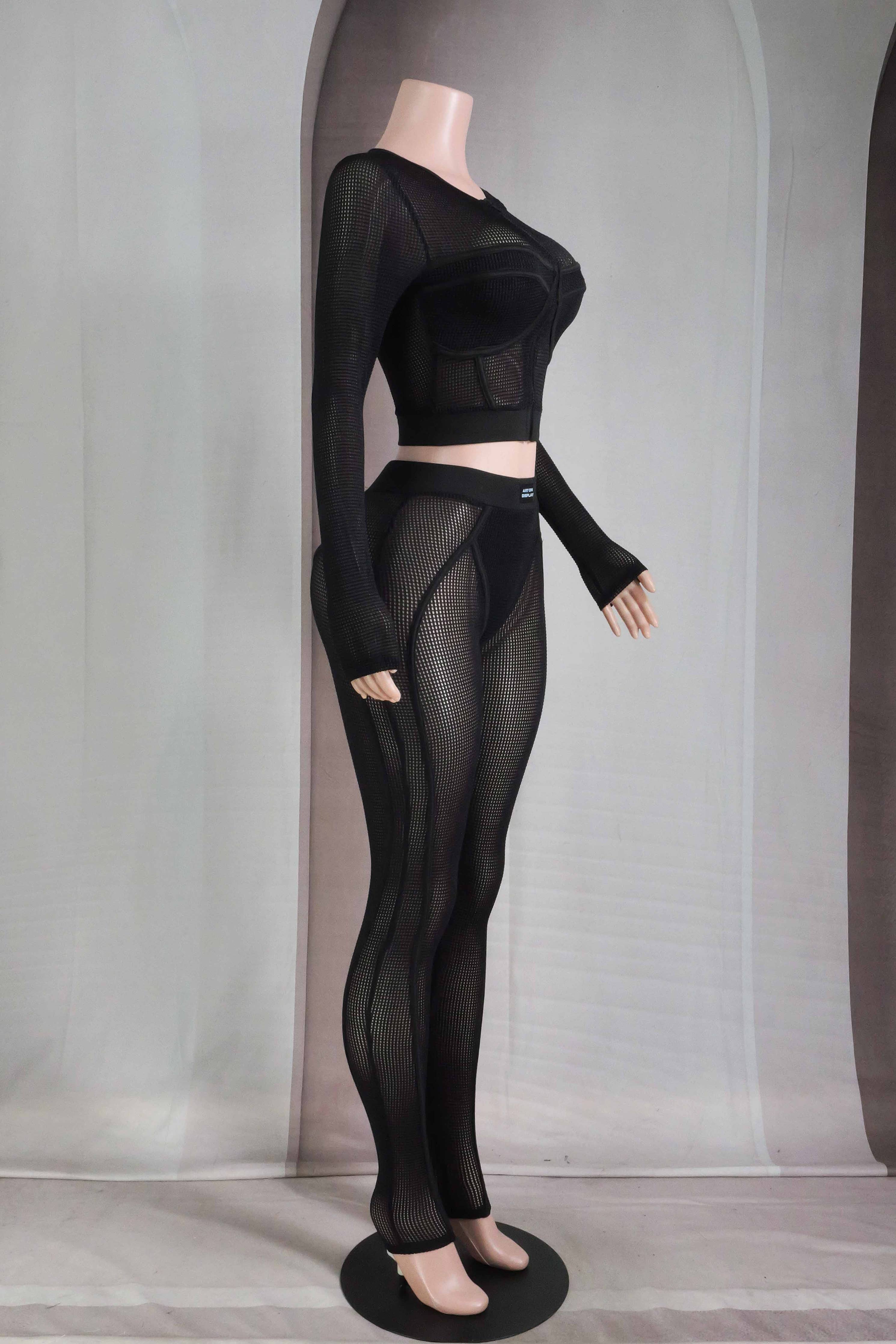 popcorn mesh long sleeve top legging set party outfit women