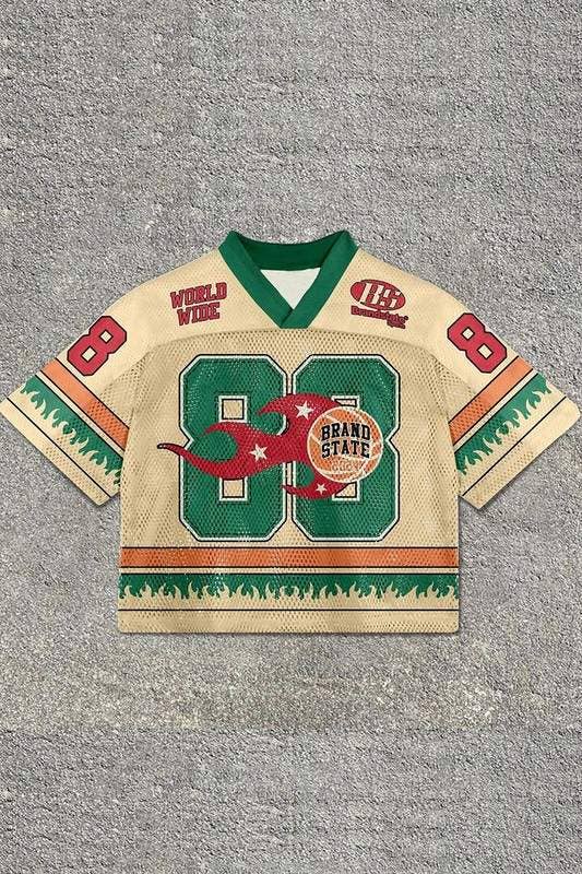 Graphic Number Patch Cropped Jersey Top