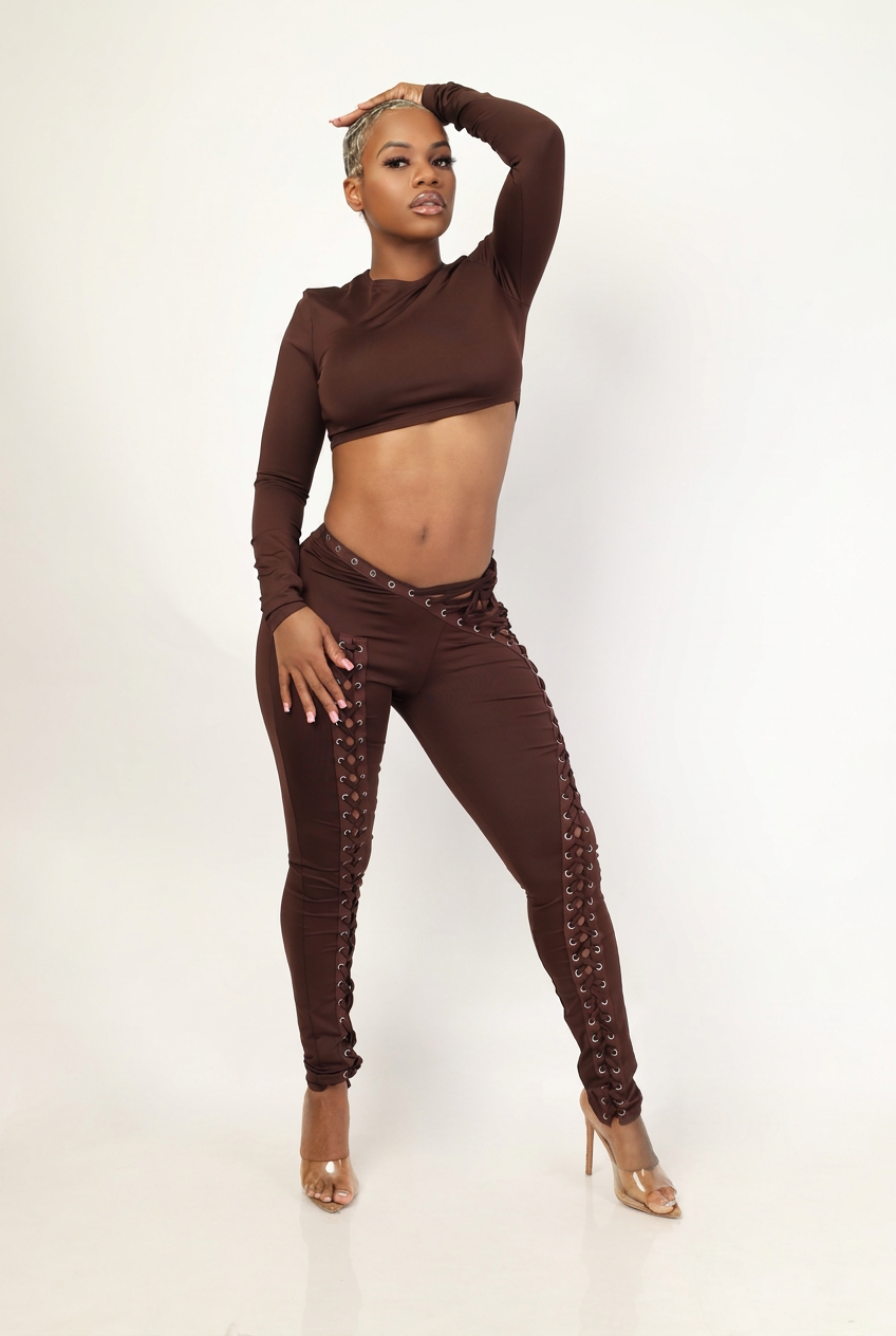 Laced Temptation Set – Trendy Lace-Up Two Piece Outfit