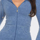 Washed Seamless Rib Zip Up Hoodie Jacket And Leggings Set