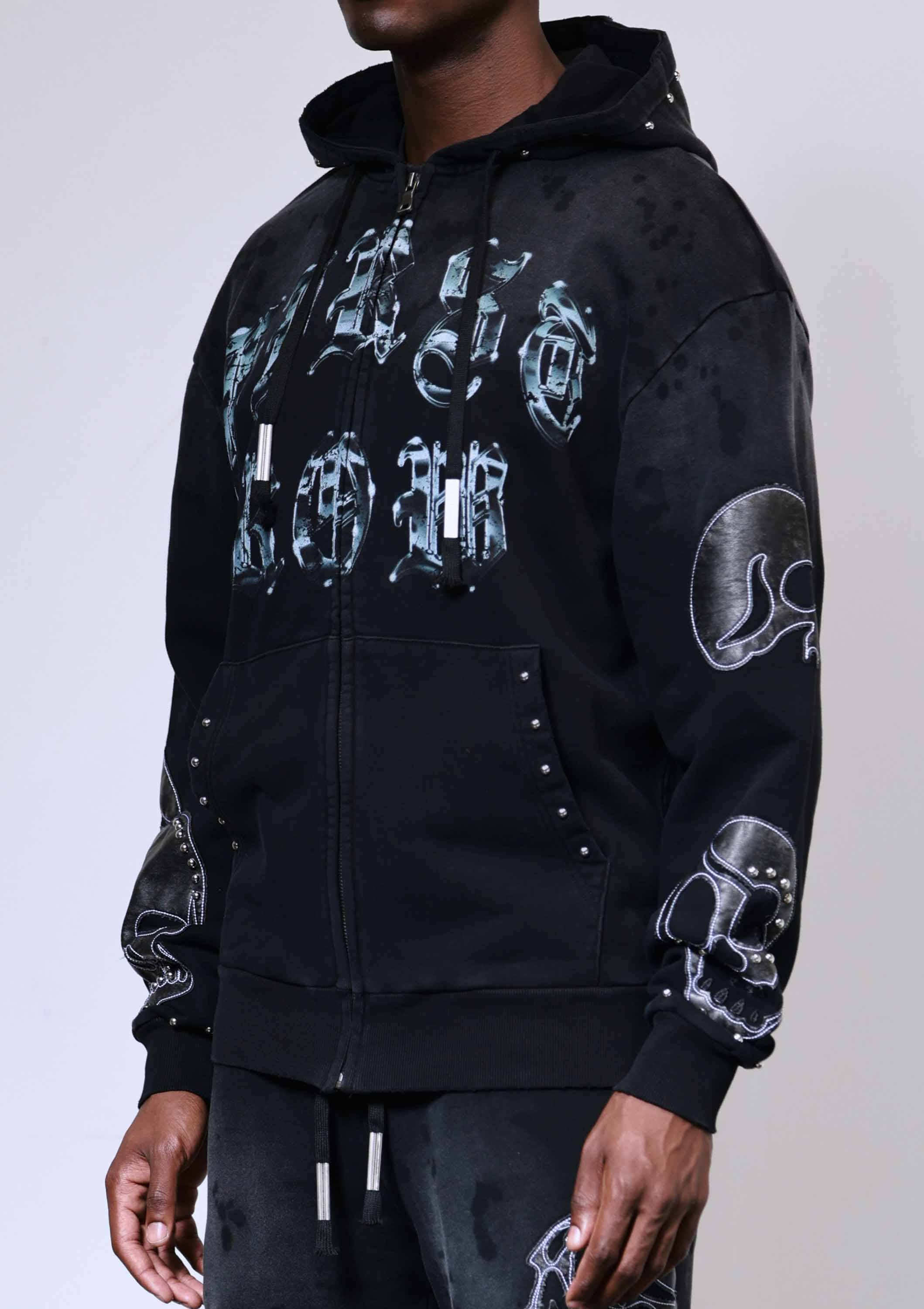 wake up and be fierce applique full zip hoodie black hoodie