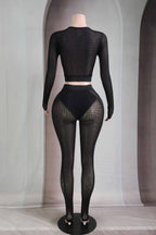 popcorn mesh long sleeve top legging set women fashion outfit