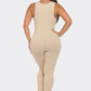 Seamless Ribbed Split V Neck Jumpsuit