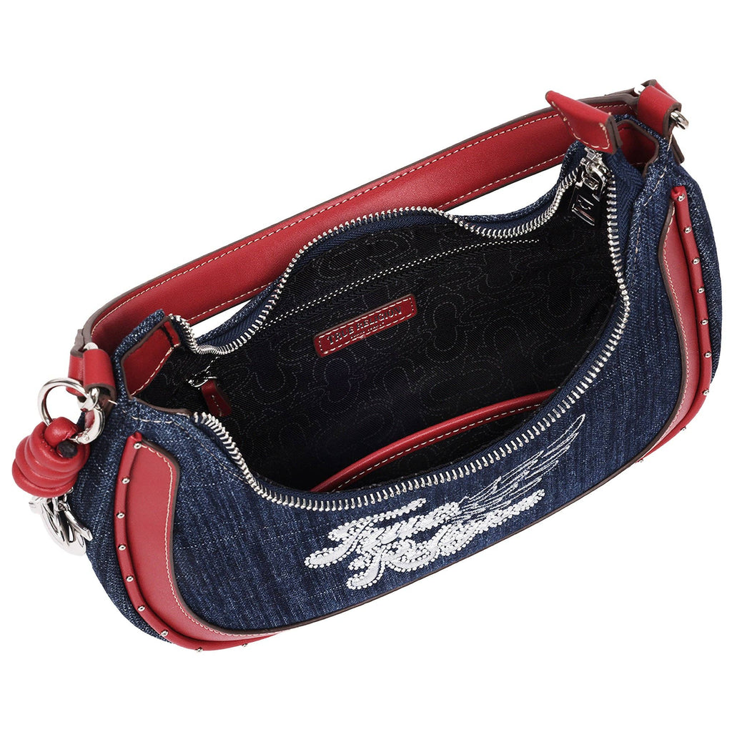 True Religion Wing Motif Denim Hobo Bag