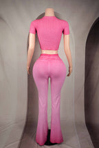 Oil Wash Contour Top Flare Pant Set flare pants