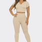 2 Pcs Seamless V Neck Split Neck Top and Legging Set