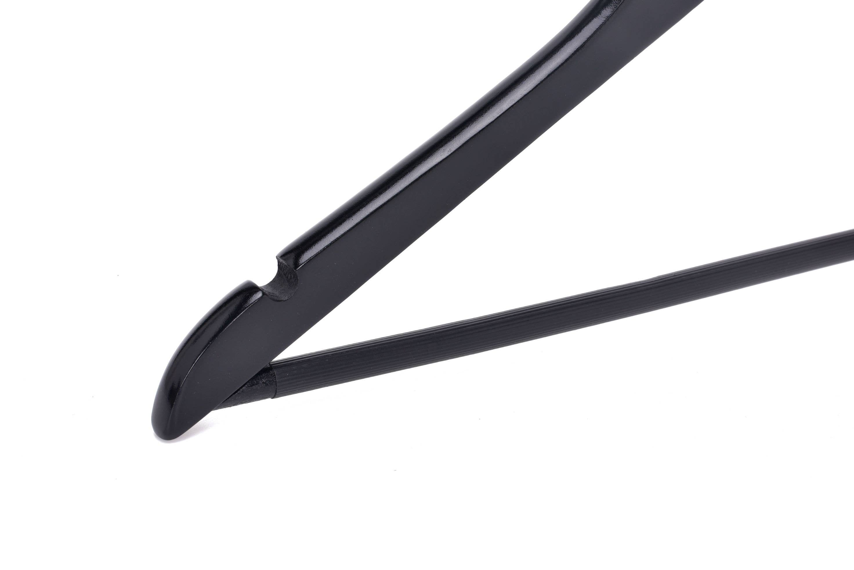 W070-30 Semi Curved Wooden Hangers, 17.5" -Black/Gold Hook