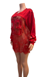Lace Mesh Patchwork Oversized Jersey Longsleeve Top
