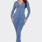 Washed Seamless Rib Zip Up Hoodie Jacket And Leggings Set