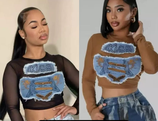 Crop graphic mesh shirt