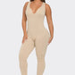 Seamless Ribbed Split V Neck Jumpsuit